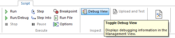 Ribbon showing Debug View