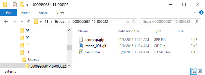 The extracted documents from a return copy file