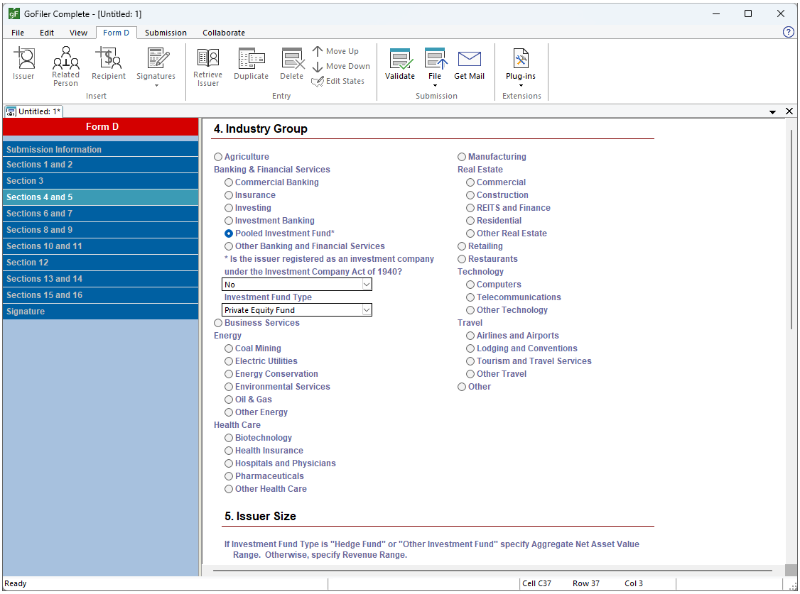 Form D View in GoFiler
